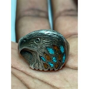 Navajo Eagle Inlay Artisan Ring Sterling Silver 925 Native American As-is Sz 9